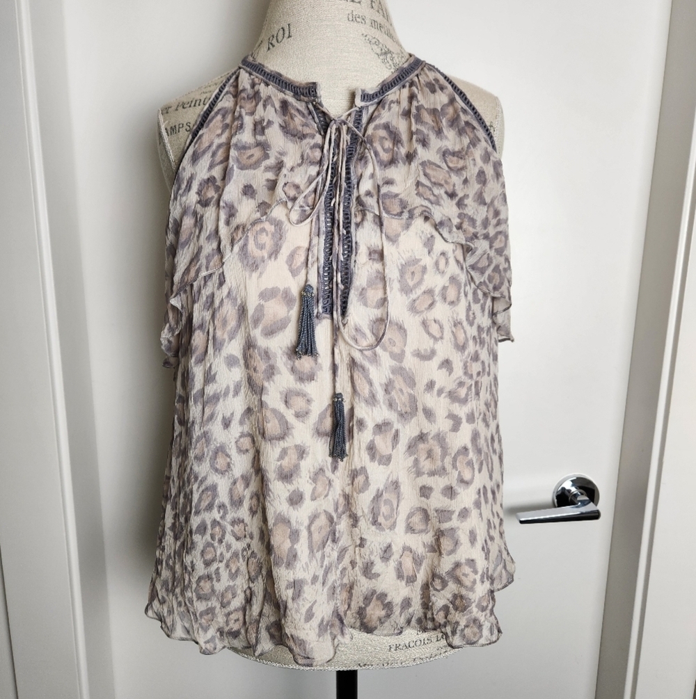 Rebecca Taylor Leopard Silk Halter Top